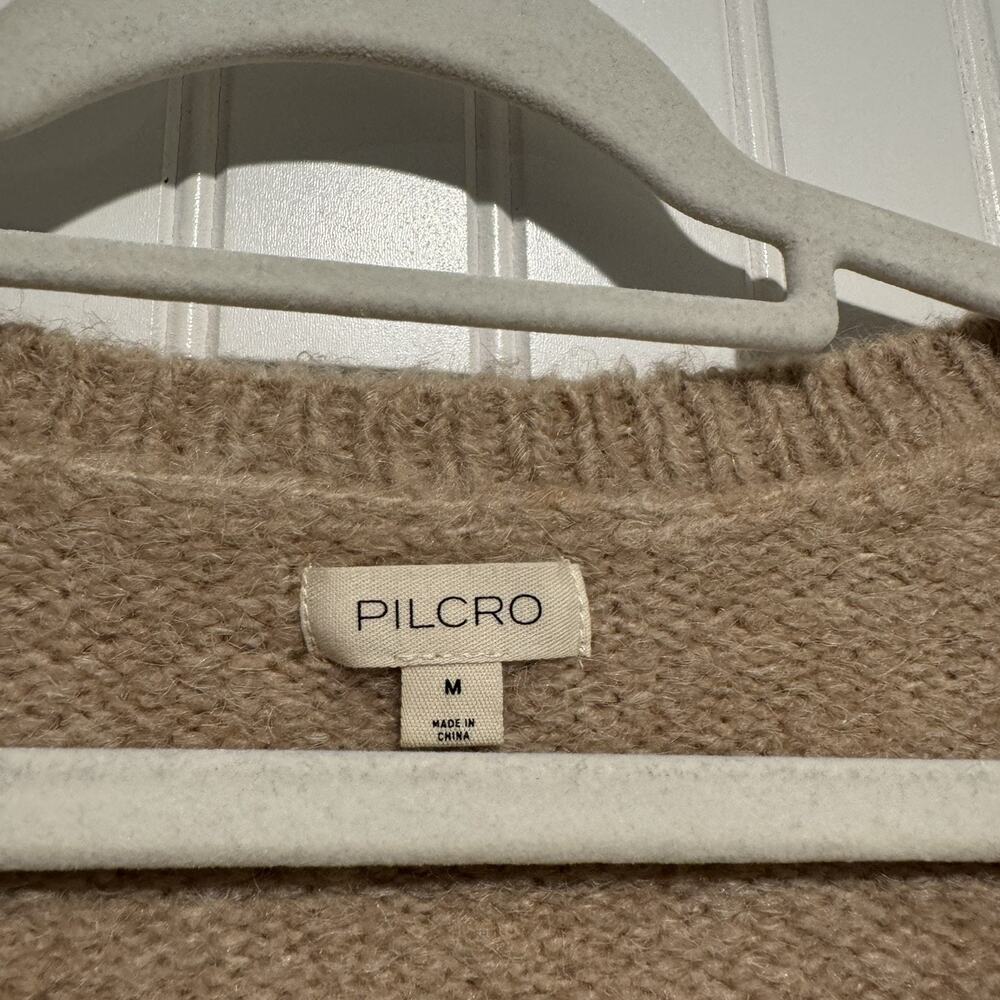 Anthropologie Pilcro Oversized V-Neck Sweater Camel Tan Wool Blend Size Medium - Picture 3 of 5